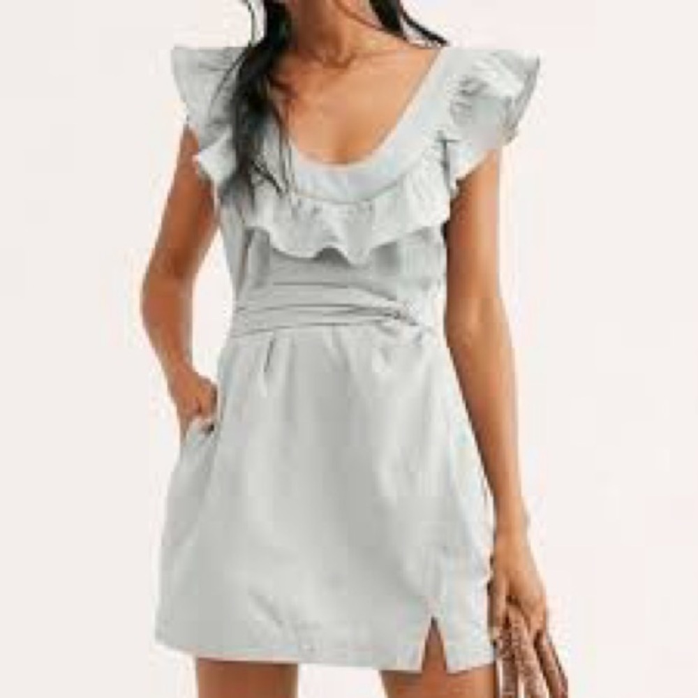 Free People Llara Mini Dress Ruffle Cross Back Sleeveless Large L NWT - Picture 6 of 6